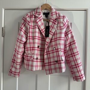 NWT Rachel Zoe Pink and White Checkered Blazer